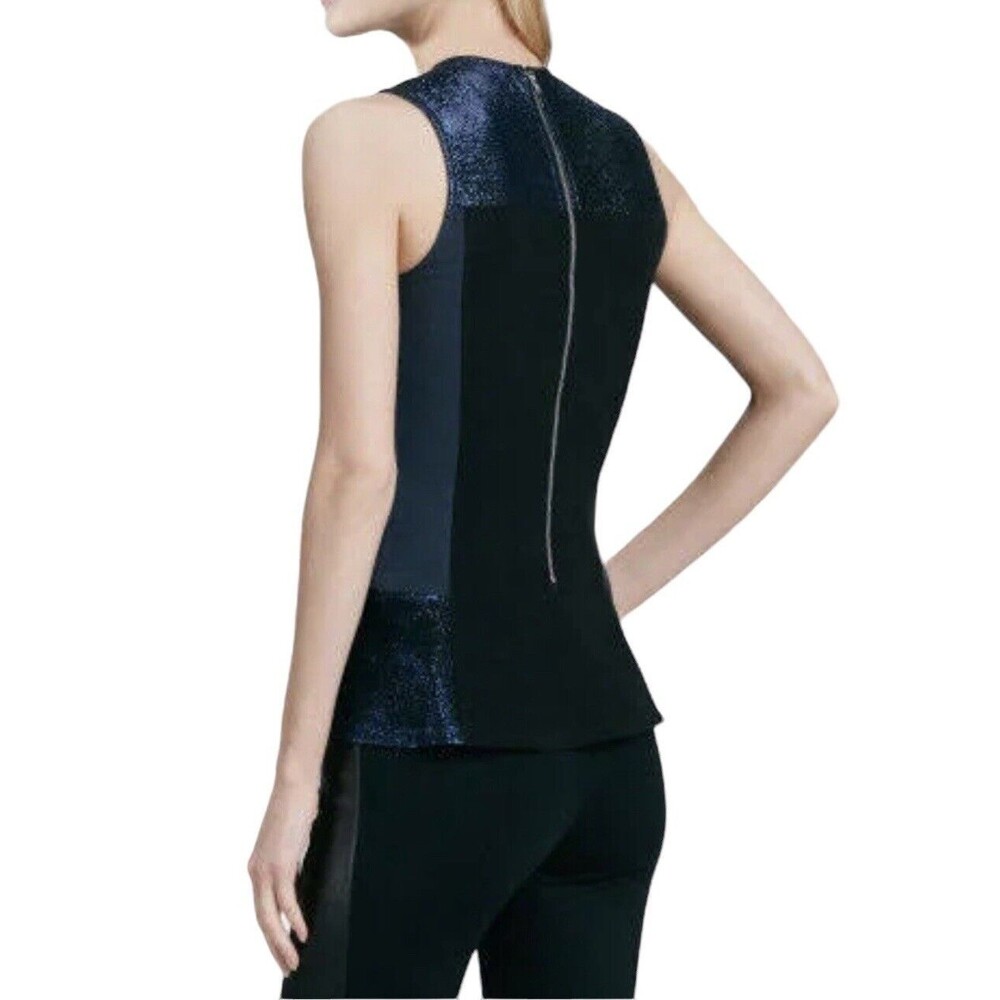 Aiko Kittles Sparkle-Trim Mosaic Black/Blue Colorblock Peplum Top Size Large